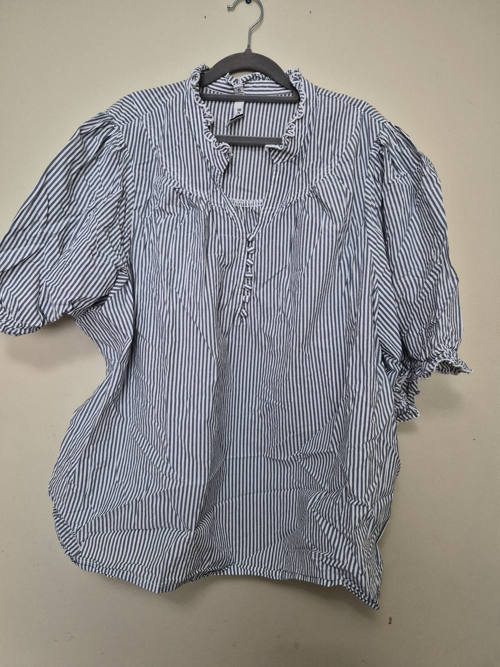 Navy & White Striped Ruffle Collar Peasant Top